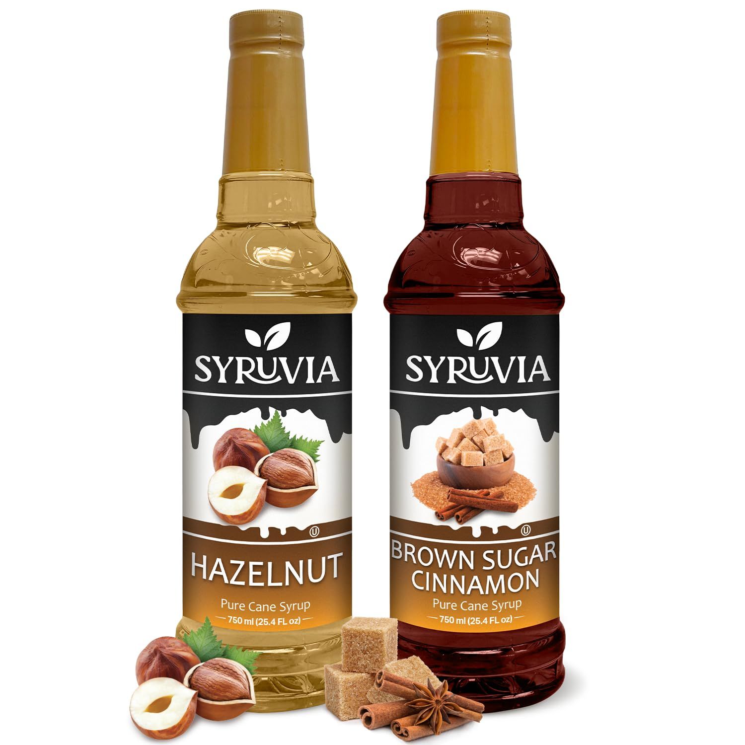 Syruvia Coffee Syrup Variety Pack - Hazelnut &amp; Brown Sugar Cinnamon- Gluten-Free, Kosher, 25.4 fl oz Bottles - Enhance Your Coffee Experience with Premium Flavoring Syrups