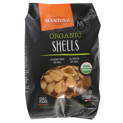 Mantova Italian Organic Pasta Shells - 100% Durum Semolina Organic Conchiglie - Product Of Italy, 1 Pound (Pack of 12)