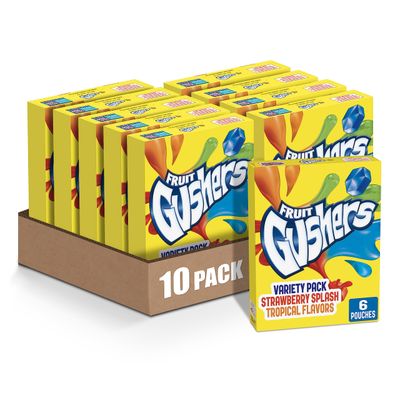 Gushers Fruit Flavored Snacks, Tropical, Gluten Free, 0.8 oz, 6 ct (Pack of 10)