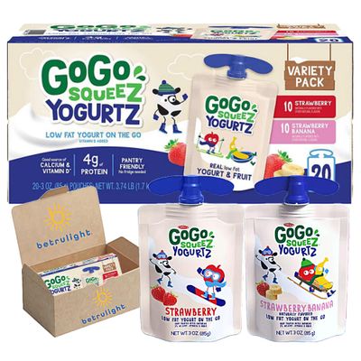 GoGo Squeeze Yogurt, Strawberry banana, Raspberry or Blueberry (3 oz Pounches 20 Pack) Every Order is Elegantly Packaged in a Signature BETRULIGHT Branded Box (Strawberry Banana)