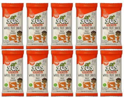 S.O.S. Fruit Snack Pack of 10 - Peach Fruit Snacks, 100% Fruit, Vegan Snacks with Pop Out Puzzle