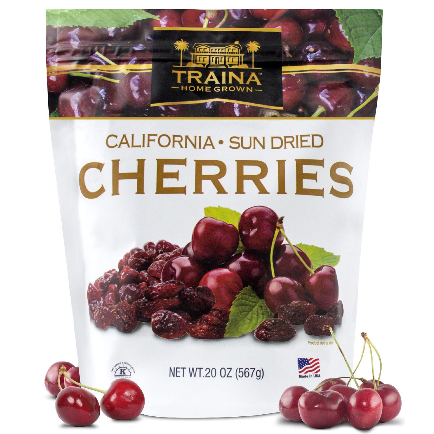 Traina Home Grown California Sun Dried Bing Cherries - Healthy &amp; Non-GMO, Natural Sweet Flavor Fruit No Sugar Added, Perfect Snack In Resealable Pouch (20 Oz)