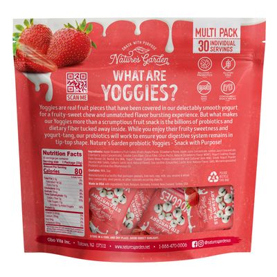 Nature's Garden Probiotic Yoggie Bites, 21oz (30 x 0.7oz), Strawberry Yogurt Covered Snack Pack, High Fiber, Delicious Real Fruit Pieces, No Artificial Ingredients, Healthy Snack for Adults