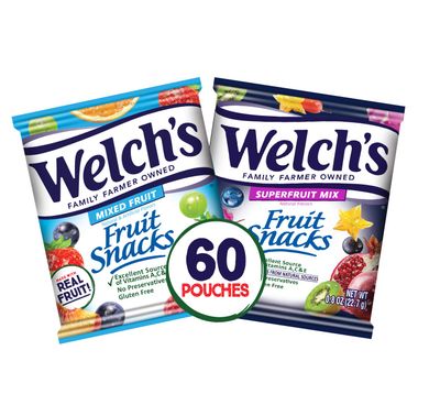 Welch&#39;s Fruit Snacks, Mixed Fruit &amp; Superfruit Bulk Variety Pack, Perfect for School Lunches, Gluten Free, 0.8 oz Individual Single Serve Bags (Pack of 60)