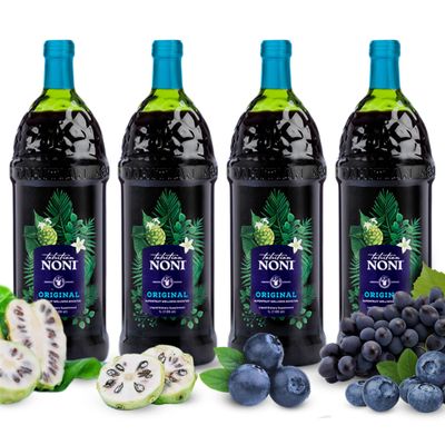 TAHITIAN NONI Juice by Morinda, Original and Authentic, Noni Fruit Puree from Tahiti with Natural Blueberry &amp; Grape (Resveratrol), All-Natural Daily Wellness Drink - 4 One Liter Juice Bottles Per Case