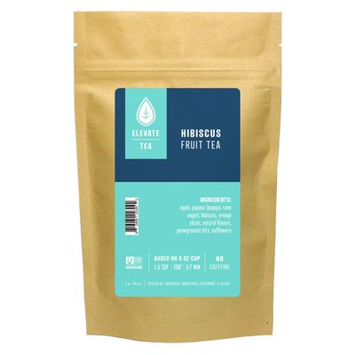 Elevate Tea Hibiscus Fruit Tea - Loose Leaf Hibiscus Tea, Caffeine Free, 3 oz Pouch - 30 Cups, Hot &amp; Iced Tea, No Artificials, 2 Pack