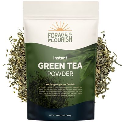 Forage &amp; Flourish - Instant Green Tea Powder - Just One Ingredient - Unsweetened Drink Powder - Great Hot or Cold - Add to Smoothies or Baked Goods - 1 lb