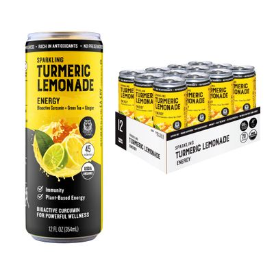 Golden Tiger Sparkling Turmeric Lemonade, Energy with Ginger &amp; Green Tea | Antioxidants and Organic Superfoods for Recovery Support &amp; Plant-Based Fuel | Lightly Caffeinated | 12 cans