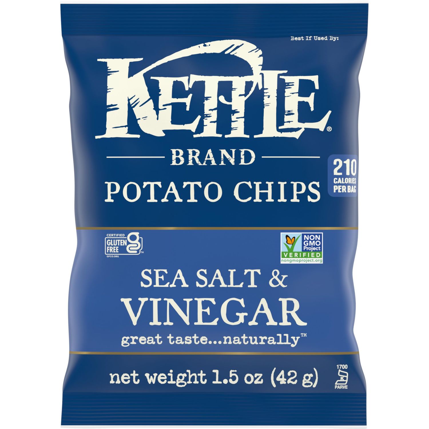 Kettle Brand Potato Chips, Sea Salt &amp; Vinegar Kettle Chips, Snack Bag, 1.5 Oz (Pack of 24)