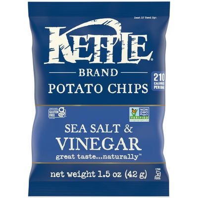 Kettle Brand Potato Chips, Sea Salt &amp; Vinegar Kettle Chips, Snack Bag, 1.5 Oz (Pack of 24)