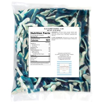 Blue Gummy Sharks Candy, 2 Pound Bulk Bag, The Hampton Popcorn &amp; Candy Company