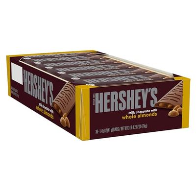 HERSHEY&#39;S Milk Chocolate with Whole Almonds Candy Bars, 1.45 oz (36 Count)