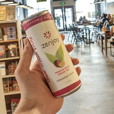 Zenjoy Passion Fruit Green Tea Relaxation Drink 20 Pack - Calming Drink with Ashwagandha &amp; Lemon Balm - Non-Alcoholic Beverage Infused with L-Theanine for Enhanced Focus - 12oz Cans