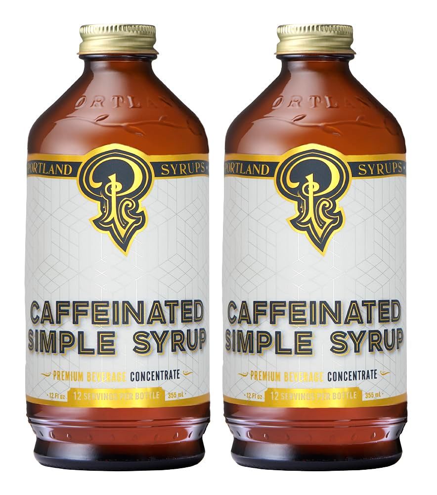 Portland Syrups - Caffeinated Simple Syrup - Premium Beverage Concentrate for a Boost of Clean Energy - Add to Soda, Cocktails, Tea, Coffee Drinks, and More - 12 oz with 24 Servings (Pack of 2)
