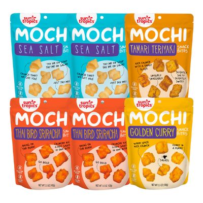 Sun Tropics Mochi Snack Bites, Variety Pack- 3.5 oz (6 Pack) - Crunchy Mochi Snacks - Gluten Free &amp; Dairy Free, No MSG - Asian Rice Snacks