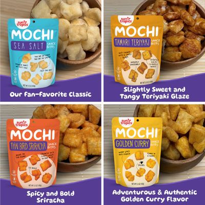 Sun Tropics Mochi Snack Bites, Variety Pack- 3.5 oz (6 Pack) - Crunchy Mochi Snacks - Gluten Free &amp; Dairy Free, No MSG - Asian Rice Snacks