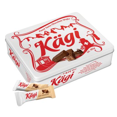 Kgi Swiss Milk Chocolate Covered Wafers Chocolate Gift Tin, Crispy Sweet Snacks, Premium Holiday Treats &amp; Stocking Stuffers, Classic Kgi, 400g Tin