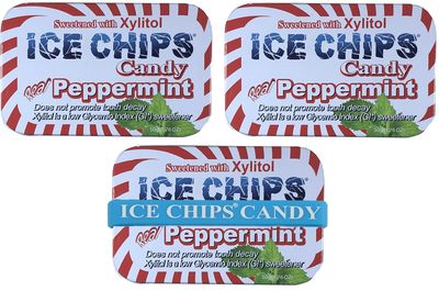 ICE CHIPS Xylitol Candy Tins 5.28 oz total (Peppermint, 3 Pack) - Includes BAND as shown