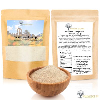TRADITIONAL SALEP SAHLEP SAHLAB - NEW FORMULA - For Ice Cream Making or Hot Drink in DoyPack with ZipLock for Awesome Freshness (2.82oz)