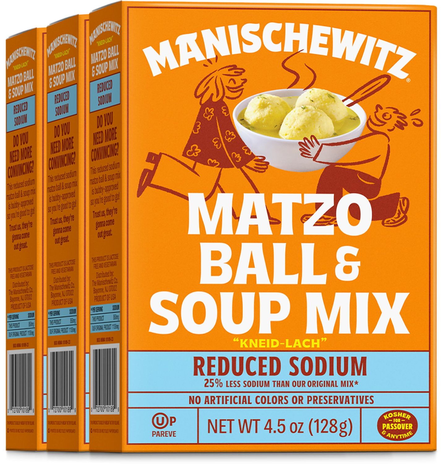 Manischewitz Reduced Sodium Matzo Ball &amp; Soup Mix 4.5oz (3 Pack), Kosher for Passover, No Artificial Colors or Preservatives