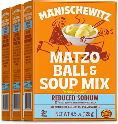 Manischewitz Reduced Sodium Matzo Ball &amp; Soup Mix 4.5oz (3 Pack), Kosher for Passover, No Artificial Colors or Preservatives