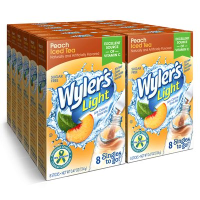 Wyler&#39;s Light Singles To Go Powder Packets, Water Drink Mix, 96 Single Servings, Peach Iced Tea, 7 Ounce (Pack of 12), 5.64 Ounce