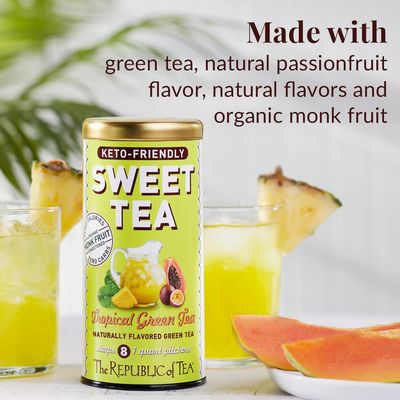 The Republic of Tea - Keto-Friendly Sweet Iced Tropical Green Tea, 8 Large Quart-Sized Iced Tea Pouches, Naturally Caffeinated