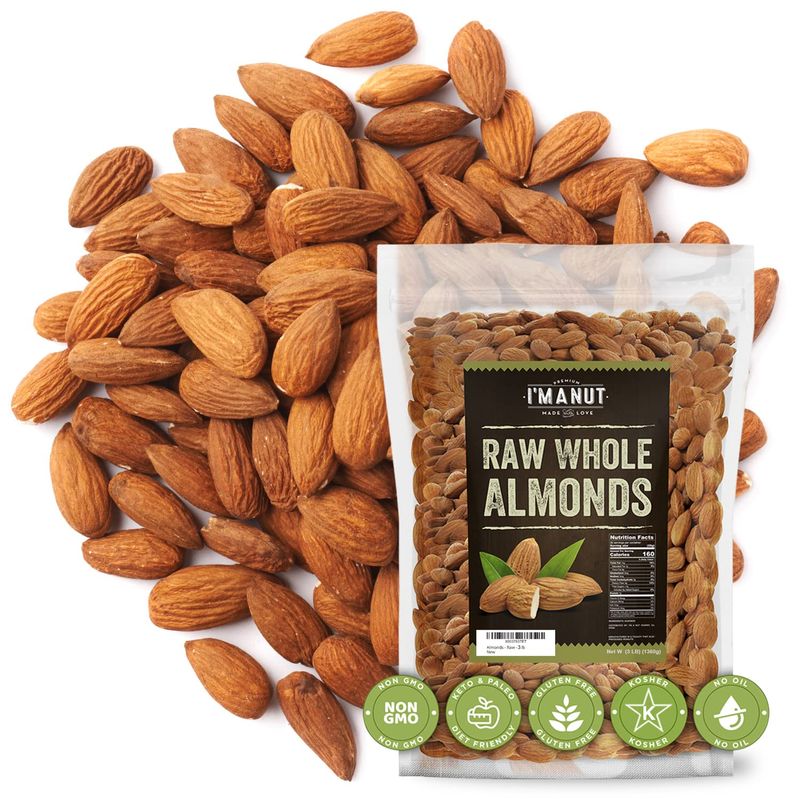 Raw Almond 48 oz (3 lb) | Natural | Whole | Batch Tested Gluten &amp; Peanut Free | No PPO | Non-GMO | No Herbicide | Healthy Protein boost | Premium Quality | Try the difference!!