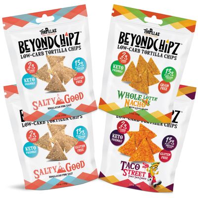 BeyondChipz Low Carb Tortilla Chips, Nacho Supreme Party Pack, Keto Friendly, Gluten Free, 5.3oz Bag, Pack of 4