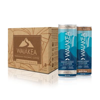 Waiakea Hawaiian Volcanic Coffee - Vanilla &amp; Mocha Combo Pack - Ready to Drink Canned Coffee