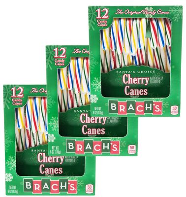 Brach&#39;s Cherry Candy Canes 6 oz. 12 Ct for Christmas - Assortment Variety - 3 Pack (Cherry)