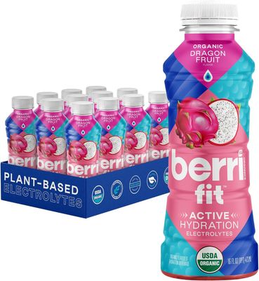 Berri Fit Hydration - Organic Dragon Fruit Flavor Natural Sports Drink - Plant-Based Electrolyte Beverage - Low Calorie, Paleo Coconut Water Solution, 16oz, 12ct