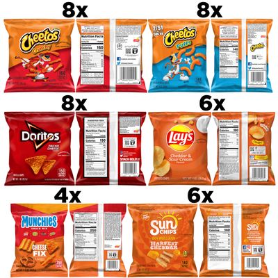 Frito Lay, Cheesy Mix 6 Flavor Variety Pack, Single Serve Bags (40 Pack), Doritos, Cheetos, Lay's, Munchies, SunChips