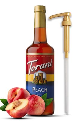 Peach Syrup for Ice Tea &amp; Drinks 25.4 Ounces Flavoring for Drinks with Fresh Finest Syrup Pump
