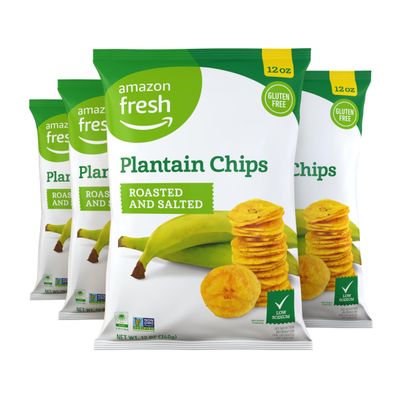 Amazon Fresh, Roasted &amp; Salted Plantain Chips, 12 Oz (Pack of 4) (Previously Wickedly Prime, Packaging May Vary)
