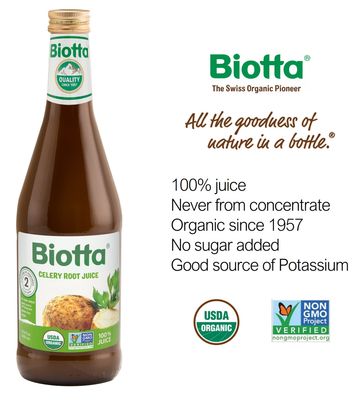 Biotta Organic Celery Root Juice - 100% Celery Juice Superfood For Kidney Support, Immune Support & Hydration - Good Source of Potassium (16.9 Fl Oz, Pk of 6)