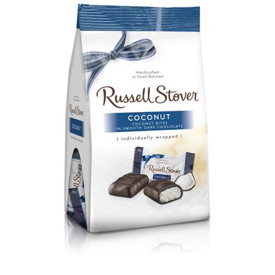 Russell Stover Dark Chocolate Coconut Mini Gusset Bag 6 Ounce Russell Stover Chocolate Coconut Chocolate Candy Bag; Sweet Coconut Covered in Rich Chocolate Candy, Individually Wrapped