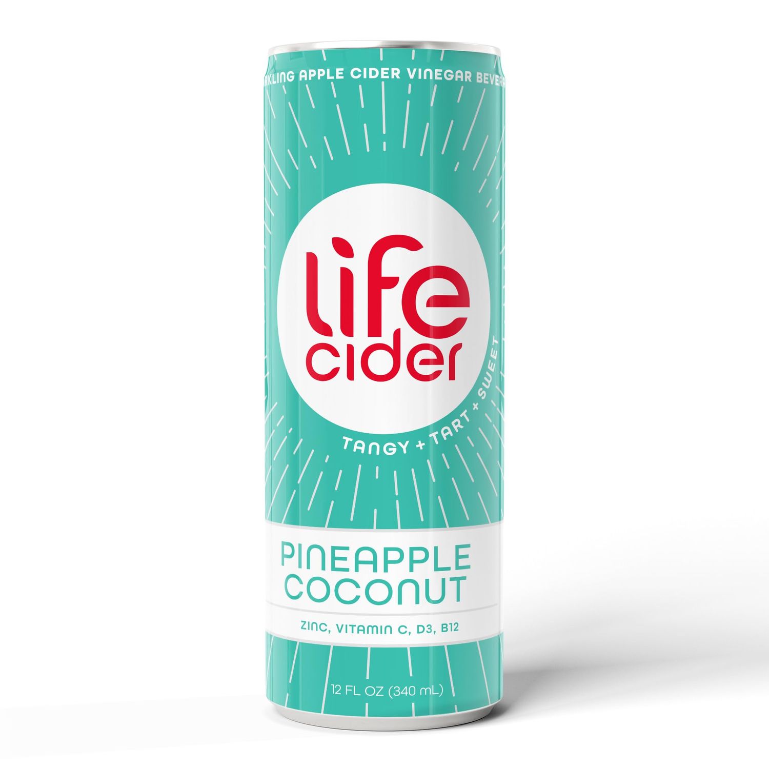 Life Cider | 12 Pack (12 Fl Oz) | Pineapple Coconut | Sparkling Apple Cider Vinegar Beverage | Aids Digestion &amp; Immune System | Vitamin C, D3, Zinc, B12