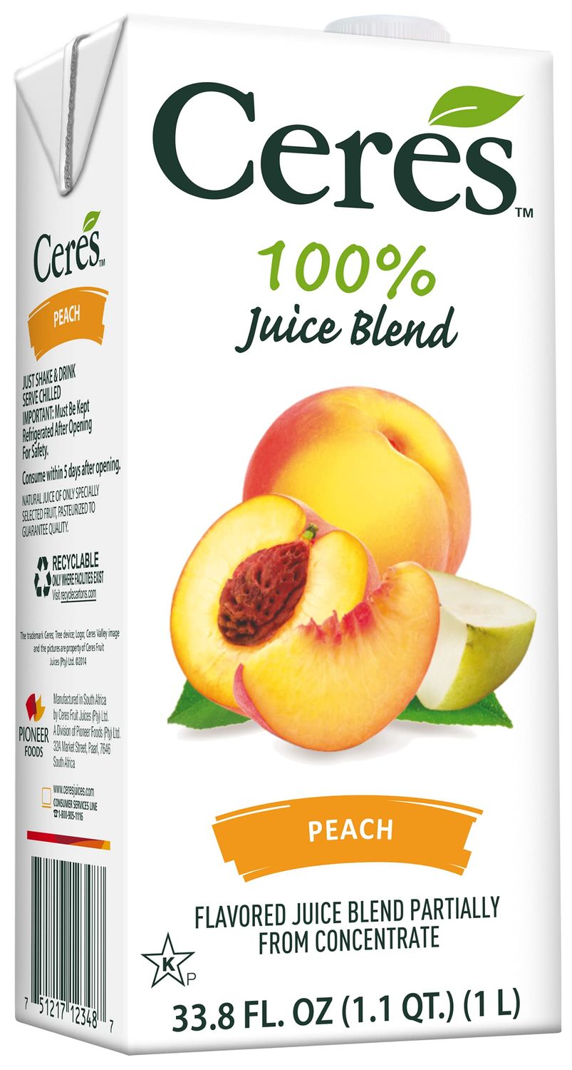 Ceres 100% All Natural Pure Fruit Juice Blend, Peach - Gluten Free, Rich in Vitamin C, No Added Sugar or Preservatives, Cholesterol Free - 33.8 FL OZ (Pack of 6)