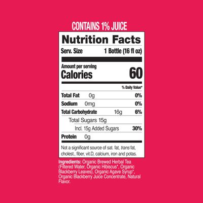 Just Ice Tea Organic Iced Tea, 16 Fl Oz Glass Bottles (Berry Hibiscus Herbal Tea, Pack of 12)