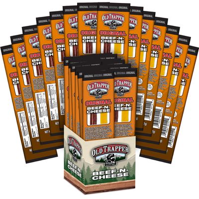 Old Trapper Beef-N-Cheese, Traditional Style Real Wood Smoked Beef Sticks, Healthy Protein-Packed Snacks, Original Beef N Cheese, 1.3 Ounce (Pack of 14)