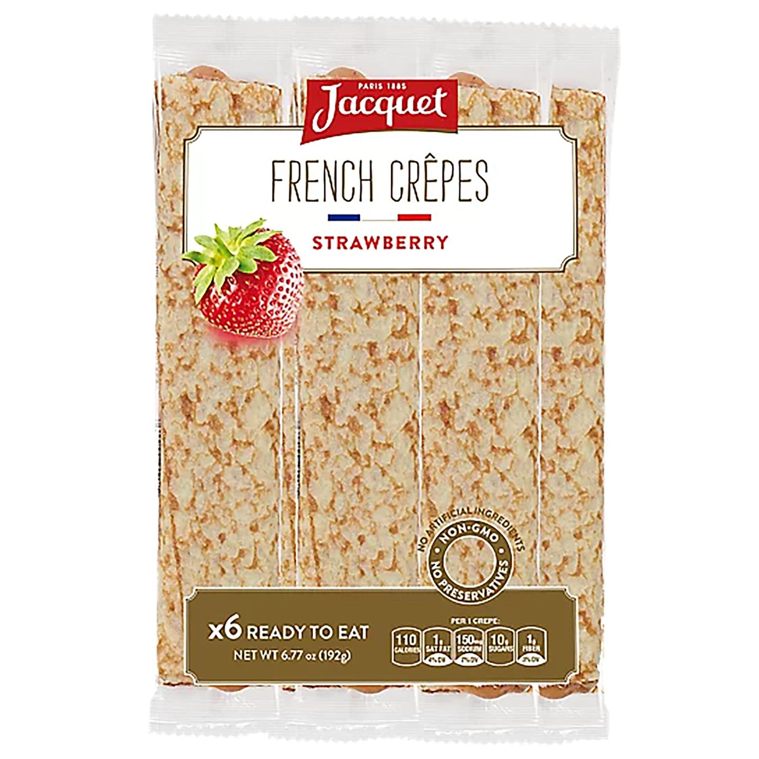 Jacquet Crepes Ready to Eat, French Strawberry Filled, Authentic French Snacks, Pack of 6 Pieces, 6.77 Ounce - Ideal for Quick Breakfast or Dessert