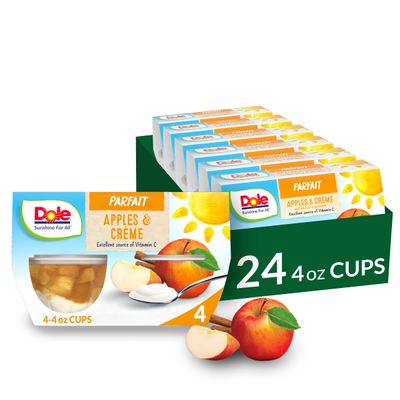 Dole Fruit Bowls Low Fat Apples &amp; Creme Parfait Snacks, 4oz 24 Total Cups, Gluten &amp; Dairy Free, Bulk Lunch Snacks for Kids &amp; Adults