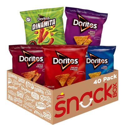 Doritos Tortilla Chips, 5 Flavor Variety Pack, Single Serve Bags (40 Pack), Nacho Cheese, Cool Ranch, Spicy Nacho, Dinamita, Spicy Sweet Chili