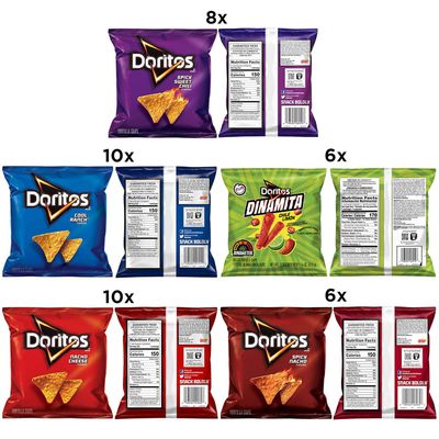 Doritos Tortilla Chips, 5 Flavor Variety Pack, Single Serve Bags (40 Pack), Nacho Cheese, Cool Ranch, Spicy Nacho, Dinamita, Spicy Sweet Chili
