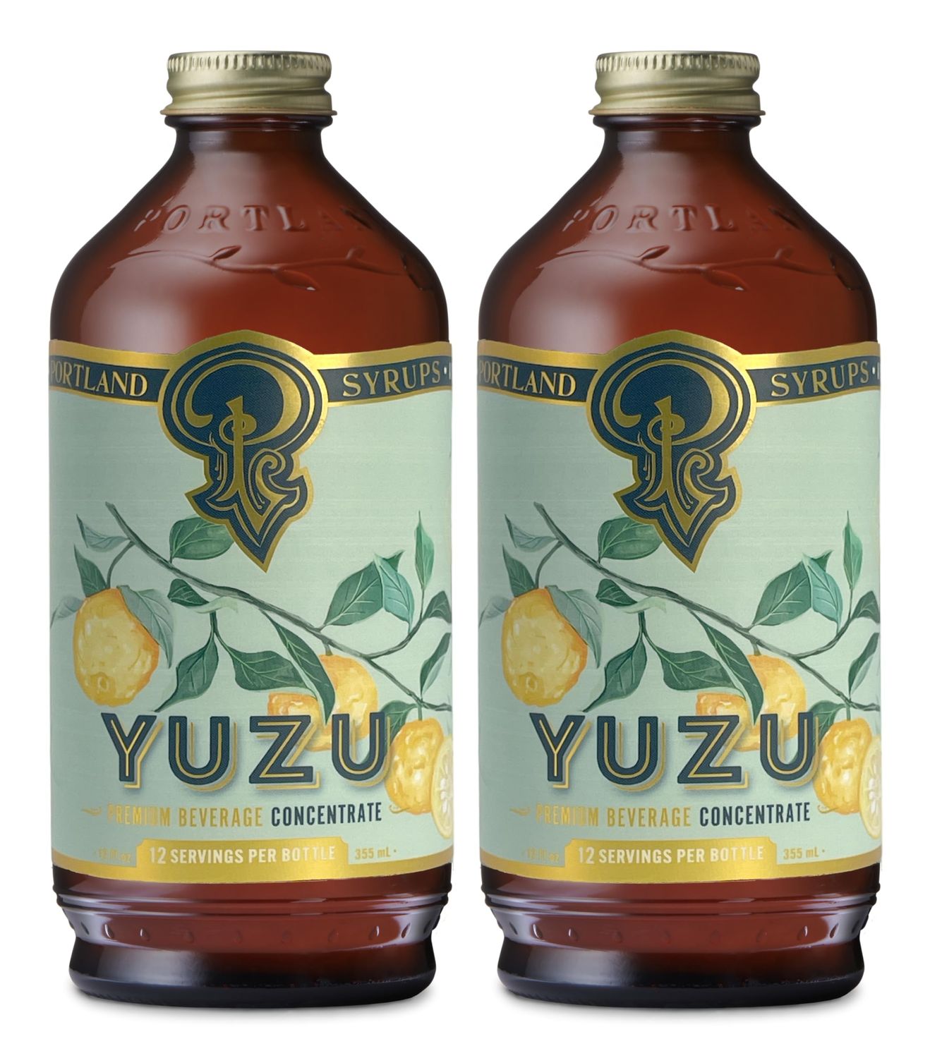 Portland Syrups Yuzu Syrup - Yuzu Beverage Concentrate for Cocktails, Mocktails, Tea, Soda, Coffee, &amp; Baking - Bright Citrus Flavor for Refreshing Drinks - 12 oz Bottle, 24 Servings, Pack of 2