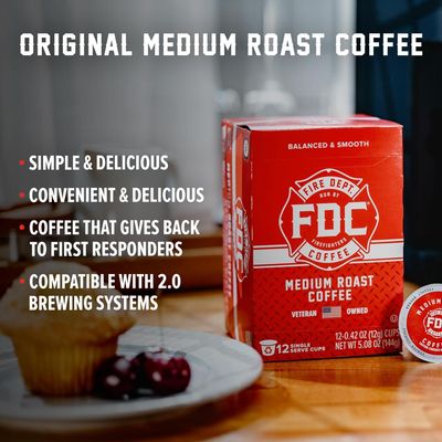 Fire Department Coffee - Gives Back to Firefighters - Original Medium Roast Coffee Pods - Balanced & Smooth - Roasted in the USA - Made with Premium Coffee Beans - Veteran Owned - 24 Single Pods
