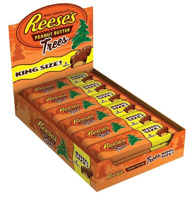 REESE&#39;S Peanut Butter Holiday Trees, Milk Chocolate Covered Peanut Butter Tree Shaped Candy in Holiday Packaging, 2.4 Ounce Package (Pack of 24)