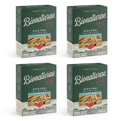 Bionaturae Rigatoni Pasta Noodles - Gluten Free Rigatoni Pasta Organic, Rice &amp; Lentil Pasta, Kosher, High Protein, Non-GMO, Gluten Free Pasta Organic, Crafted in Italy - 12 Oz, 4 Pack