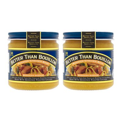 Better Than Bouillon Reduced Sodium Roasted Chicken Base, Made with Seasoned Roasted Chicken &amp; Less Sodium, 38 Servings Per Jar 8 Ounce (Pack of 2)